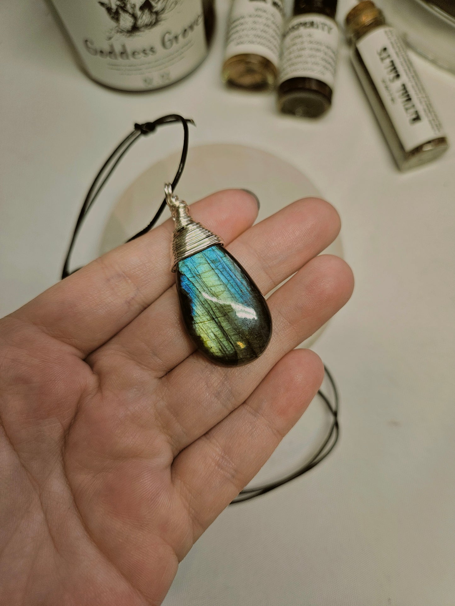 Blue Labradorite Wire Wrap Pendant