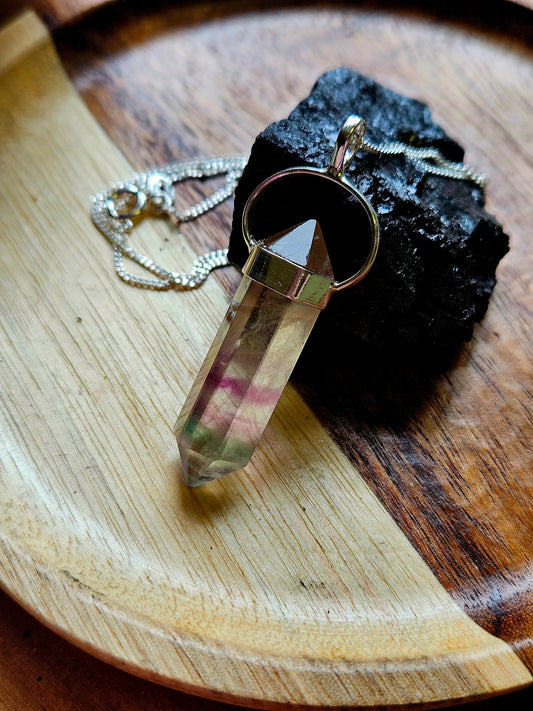 Stunning Sterling Silver Fluorite Necklace Pendant